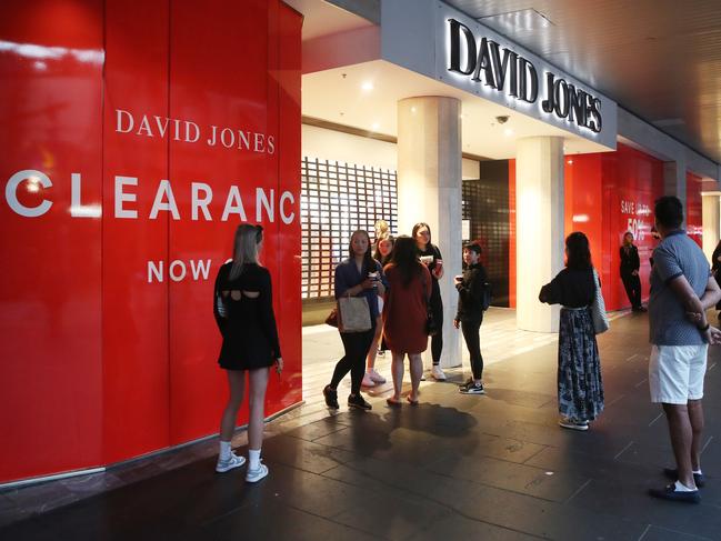 (It was very quiet) People line up for the opening of the Boxing Day sales at David Jones. Monday, December 26, 2022. Picture: David Crosling