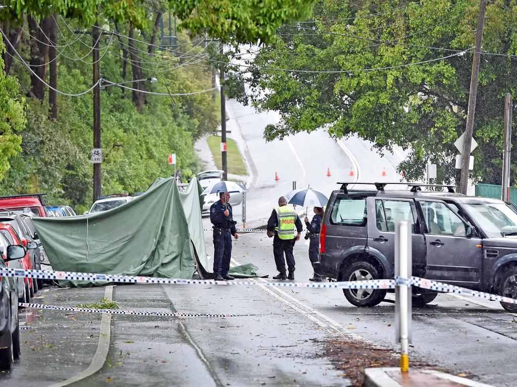 The scene of fatal car accident in Thornleigh on Wednesday after wet weather caused havoc on Sydney roads. Picture: Troy Snook/AAP