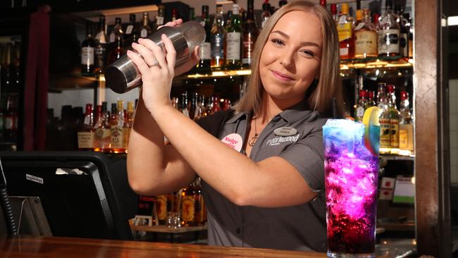 Tamika Wood from Parkwood tavern has won the best bartender competition. She left school when we was 16 and started bartending and hasnt looked back since. Picture Glenn Hampson