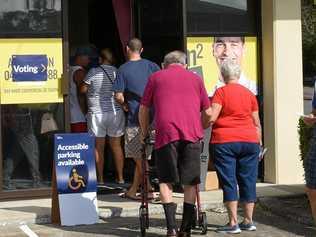 Ques form at a pre-poll voting centre on the corner of Kirkwood Road and Minjungbal Drive, Tweed Heads South. Picture: Scott Davis