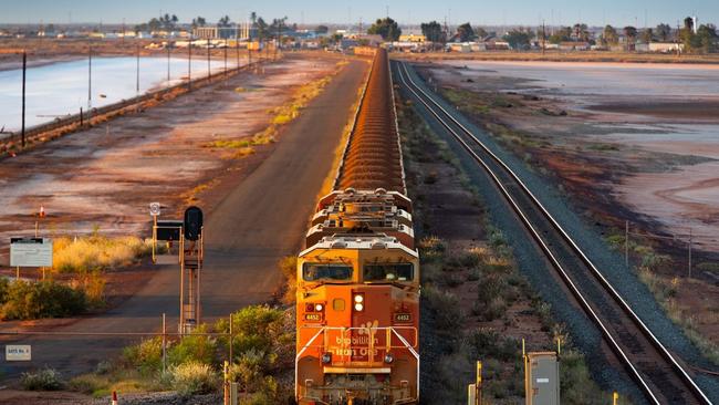 A BHP freight train carrying Australian iron ore to port. Picture: Bloomberg News