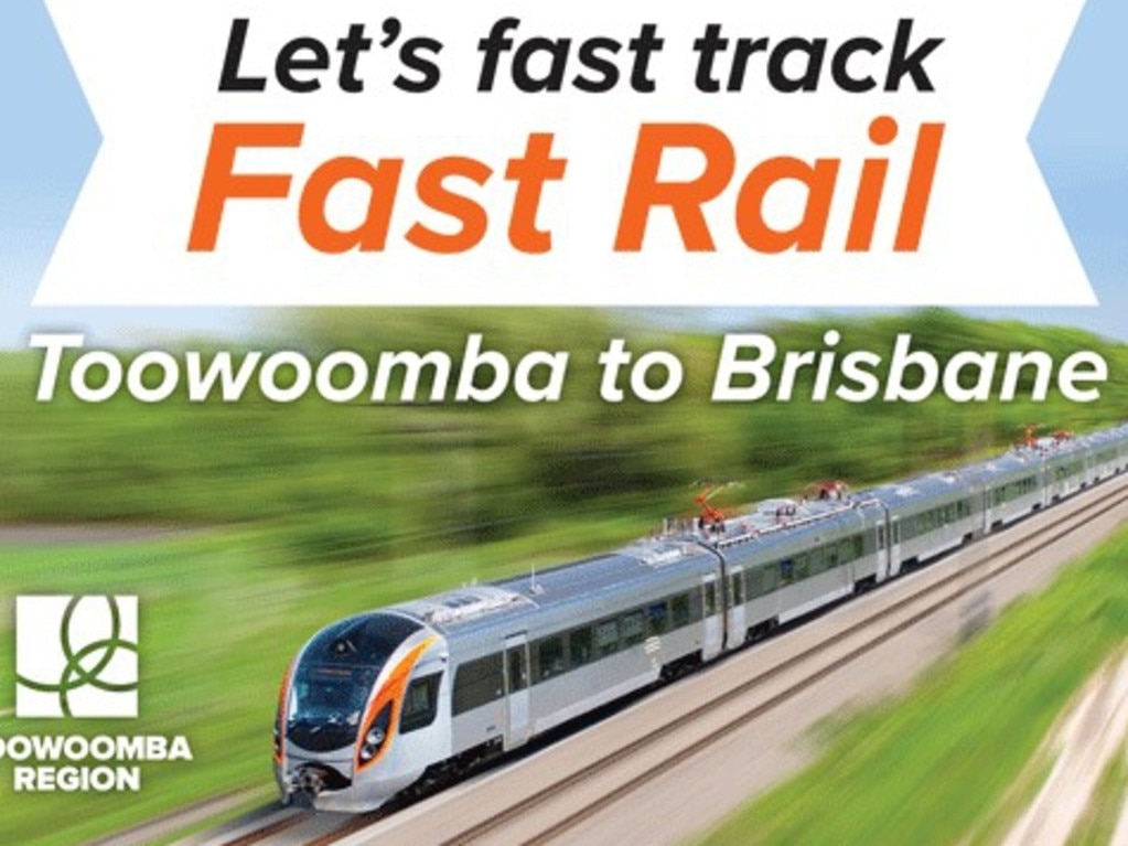 Signs have been erected at the top of the range by Toowoomba Regional Council, calling for progress towards a fast rail connection between Toowoomba and Brisbane.