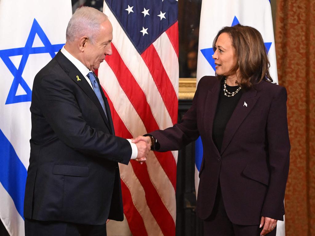 US Vice President Kamala Harris meets with Israeli Prime Minister Benjamin Netanyahu in the Vice President’s ceremonial office at the Eisenhower Executive Office Building. Picture: AFP