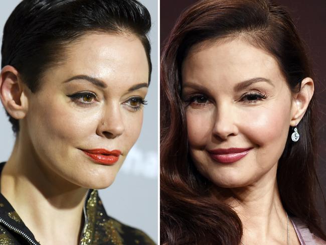 This combination photo shows actors, Rose McGowan at a premiere in Los Angeles on April 15, 2015, left, and Ashley Judd in Beverly Hilla, Calif. on July 25, 2017. Producer Harvey Weinstein is taking a leave of absence from his company after The New York Times released a report alleging decades of sexual harassment against women, including employees and actress Ashley Judd. The Times reports two company officials say at least eight women have received settlements, including actress Rose McGowan. (AP Photo/File)