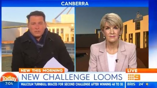 Karl Stefanovic wasn't expecting such a cutting response from Julie Bishop to his question about the Liberals’ leadership.