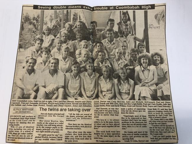 Paul Whittaker’s 1989 article in The Courier-Mail. The Dawson twins are pictured bottom left.