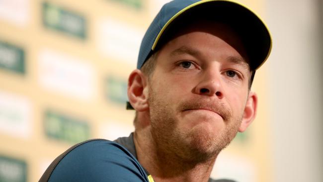 Australian captain Tim Paine talks to the media after the first Test. Picture: AAP