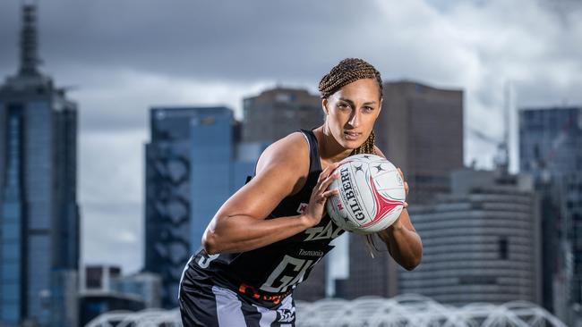 Magpies co-captain Geva Mentor is fighting fit for the 2022 Super Netball season have a speedy recovery from an ankle injury. Picture: Jake Nowakowski