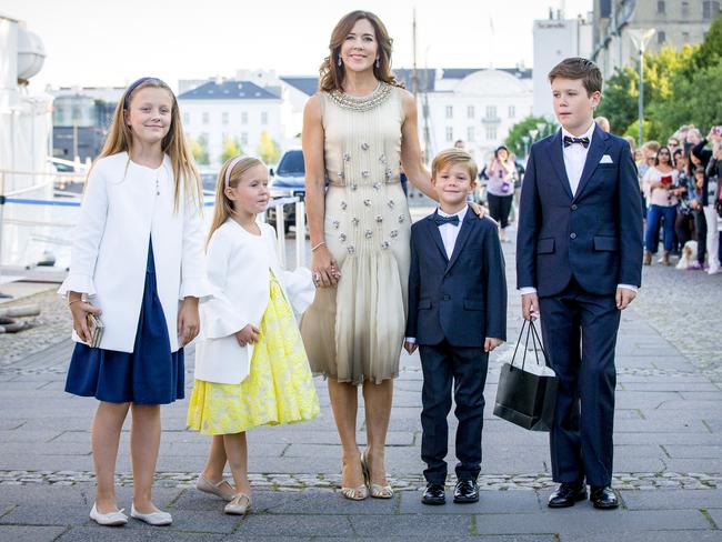 Crown princess Mary of Denmark with her children Isabella, Josephine, Vincent and Christian in Copenhagen, Denmark. Picture: Patrick van Katwijk/Getty Images