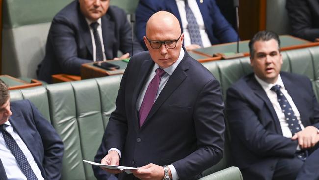 Peter Dutton has accused the Prime Minister of being “missing in action” and called on him “not to get on another plane”. Picture: NCA NewsWire/Martin Ollman