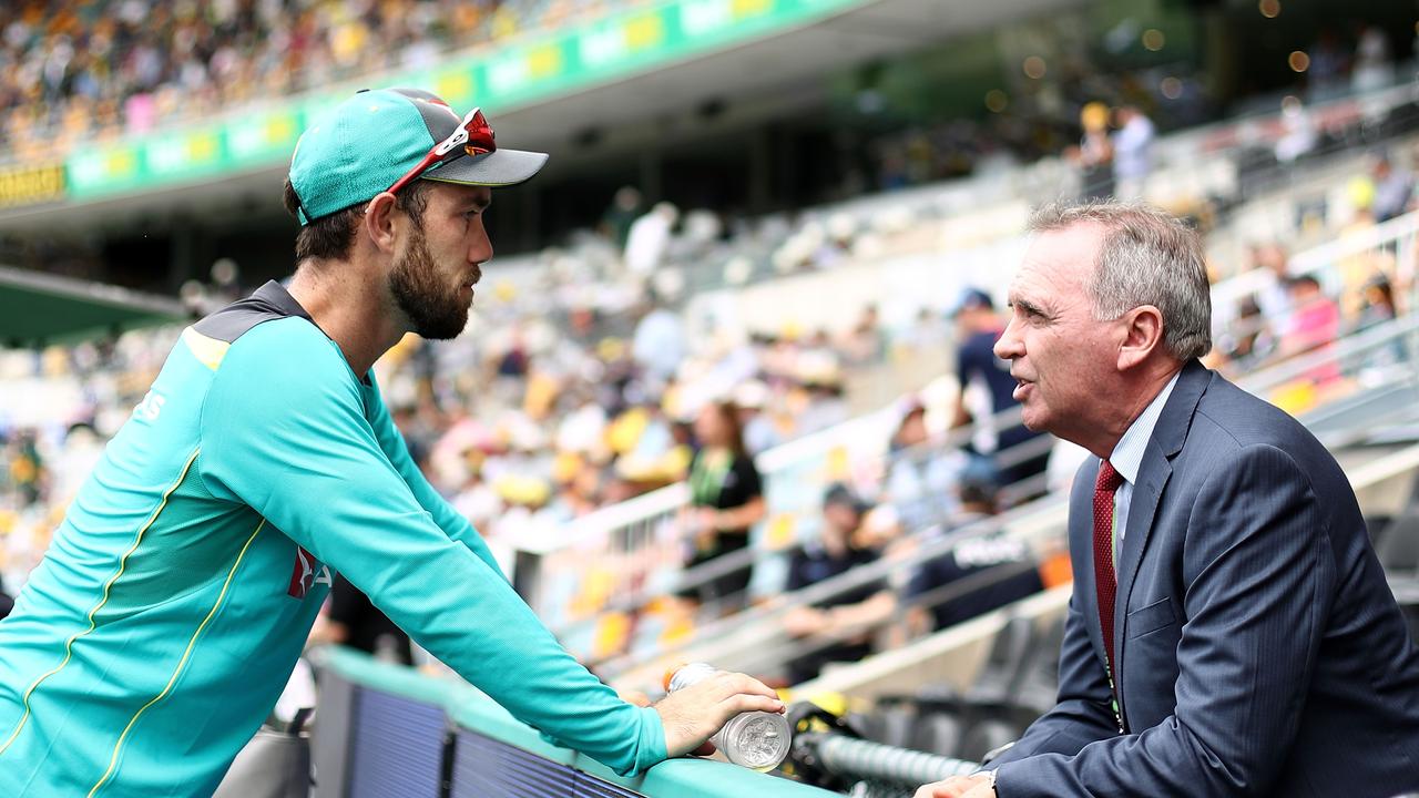 Glenn Maxwell has revealed the ironic moment he was told by national selector Trevor Hohns (right) he was not selected in the Test squad to face Pakistan.