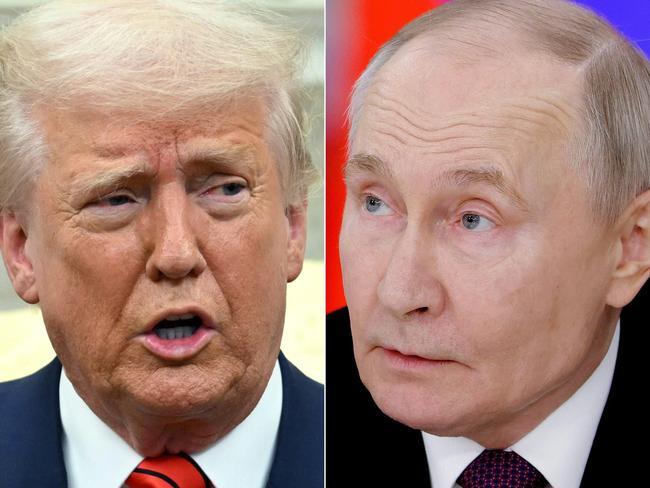 (COMBO) This combination of pictures created on March 17, 2025 shows, L-R, US President Donald Trump in the Oval Office of the White House in Washington, DC, on March 13, 2025 and Russia's President Vladimir Putin at the Kremlin in Moscow on March 13, 2025. Putin and Trump will speak by phone on March 18, 2025, as one US official expressed hope the two could agree a Ukraine ceasefire within 