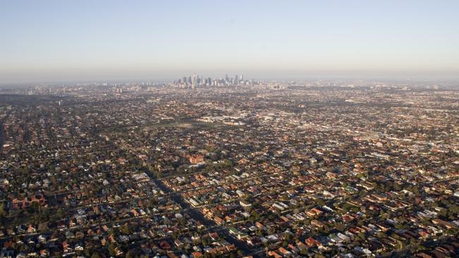 aerial view of Melbourne and surrounding suburbs