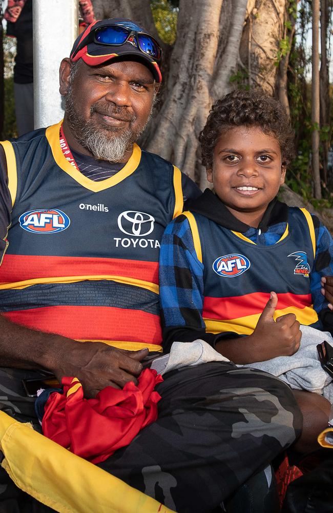 Sebastian Rockman and Mathias Rockman at the Gold Coast Suns match vs Adelaide Crows at TIO Stadium. Picture: Pema Tamang Pakhrin