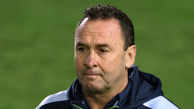 SYDNEY, AUSTRALIA - JULY 08:  Raiders coach Ricky Stuart looks on before the round 17 NRL match between the Manly Sea Eagles and the Canberra Raiders at 4 Pines Park on July 08, 2021, in Sydney, Australia. (Photo by Cameron Spencer/Getty Images)