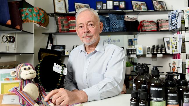 Former home builder and politician Bob Day volunteers each Thursday at the Better Futures charity shop in Da Costa arcade. Picture: Naomi Jellicoe