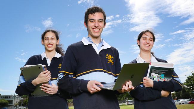 Tali Hazan, Phoenix Sherman and Abby Feldman of Mount Scopus Memorial College. Picture: David Crosling