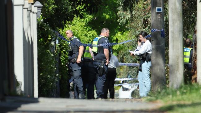 Police quickly shut down the road outside the primary school. Picture: NewsWire / David Caird