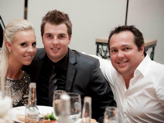 Maighan Brown, Braiden Marlborough and his father Richard Marlborough at their 2011 engagement party on the Gold Coast. Picture: Facebook