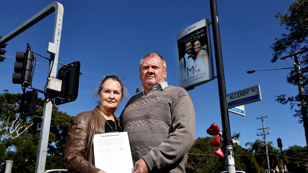 Ann and Russell Field at the site where their son Matthew Field and his partner Kate Leadbetter and their unborn child, Miles, were killed. Picture: Tara Croser.