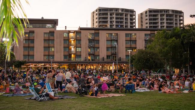 Thousands of fans gather to watch the Matildas take on England in the World Cup Semifinal at Darwin Waterfront. Picture: Pema Tamang Pakhrin