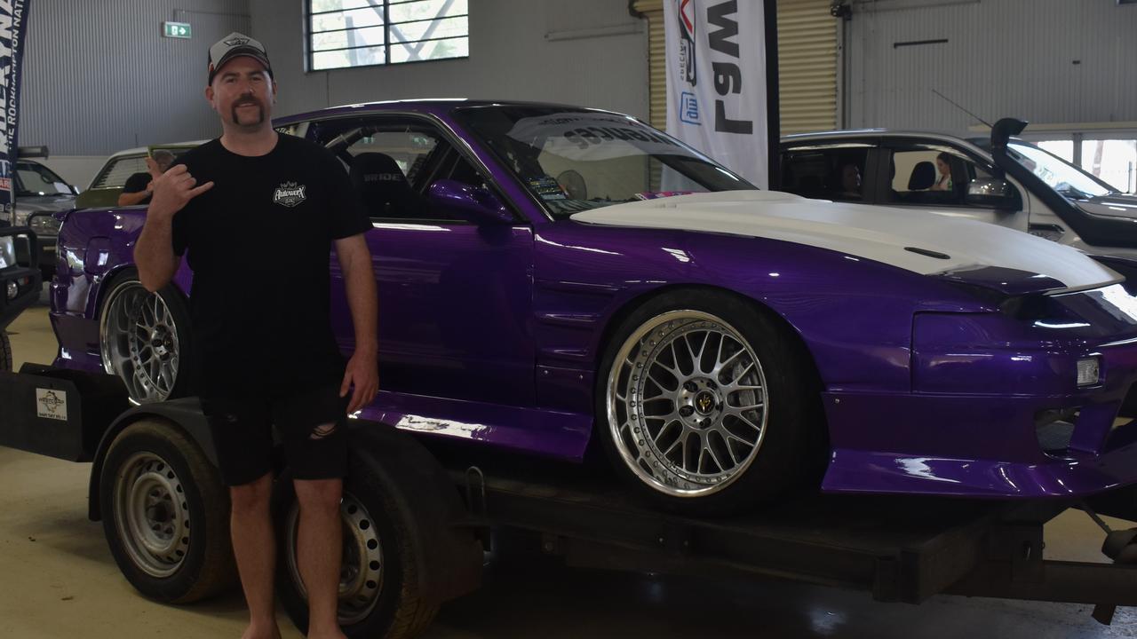 Rockhampton's Tyler Walker from Terrorsquad Drift with his 1991 Nissan Silvia at scrutineering for Rockynats 04 at the Rockhampton Showgrounds on March 28, 2024.