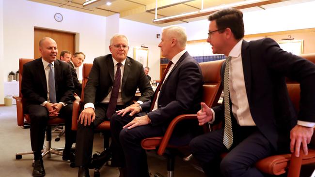 Prime Minister Scott Morrison holds the Budget 2021 Cabinet meeting at Parliament House on Monday, May 10, 2021 ahead of the budget tomorrow. Picture: Adam Taylor/PMO