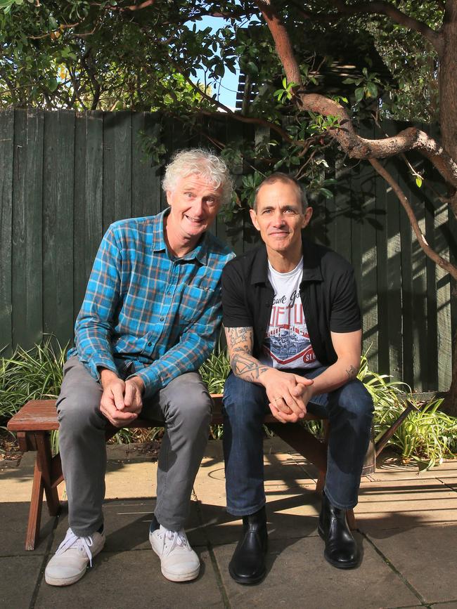 Griffiths with Terry Denton in 2017 ahead of the publication of 91-Story Treehouse. Picture: Aaron Francis/The Australian