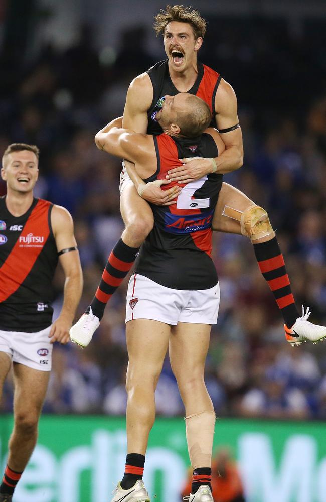 Joe Daniher had a tough year but this was a moment to savour against North Melbourne. Picture: Michael Klein