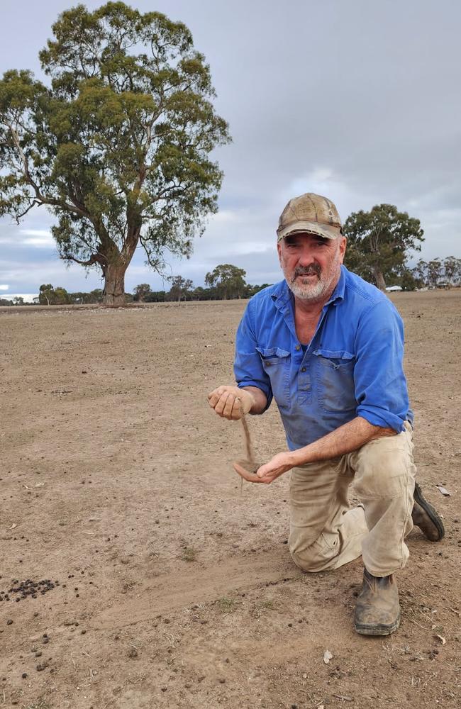 Bulart farmer Chris Dinges on his drought-ridden property. Picture: Supplied