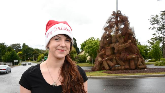 Zoe Peterson in front of the sculpture back in 2013. Photo Lawrence Pinder