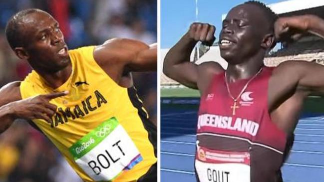 Gout Gout is coming for Usain Bolt. Photo: AFP and YouTube