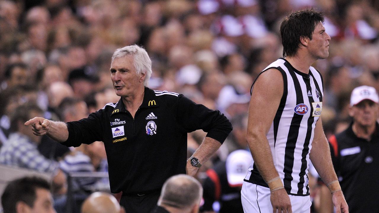 09/04/2010 SPORT: 09/04/2010 SPORT: St Kilda v Collingwood. Etihad Stadium. Mick Malthouse on the bench just before 1/4 time