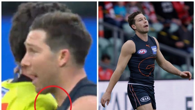 Toby Greene copped a six-match ban for intentional umpire contact on Matt Stevic during the Giants’ elimination final win over the Swans in August.