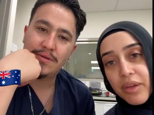 NSW government officials are investigating after a Rashad Nadir and Sarah Abu Lebdeh wearing their NSW Health uniforms were filmed declaring they refuse to treat Israeli people and would “kill them” if they present to their ward.