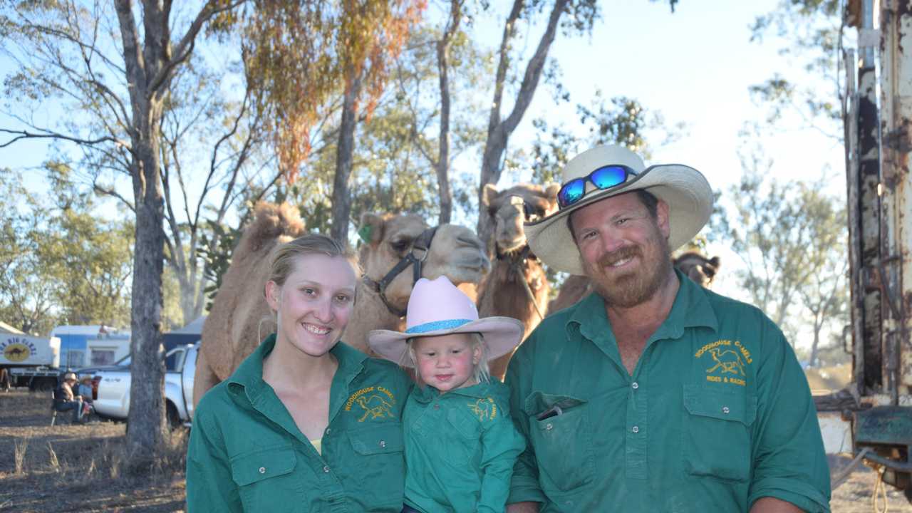 The Woodhouse family were this year's 400-meter race finalist winners, Kyrraley and Tom with their daughter Charlie were wrapped this their win at the 2019 Tara Festival of Culture and Camel Races. Picture: Kate McCormack