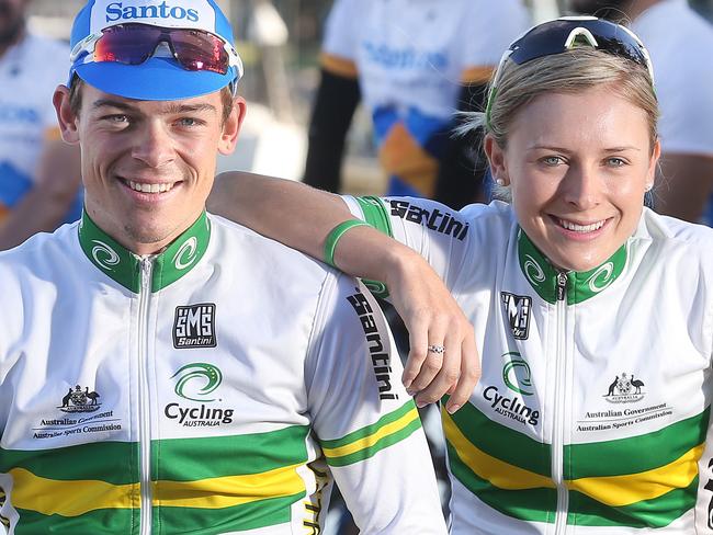 23/11/14 - Alex and Annette Edmondson ride with Team Santos for Tour Down Under training this weekend.Picture Dean Martin