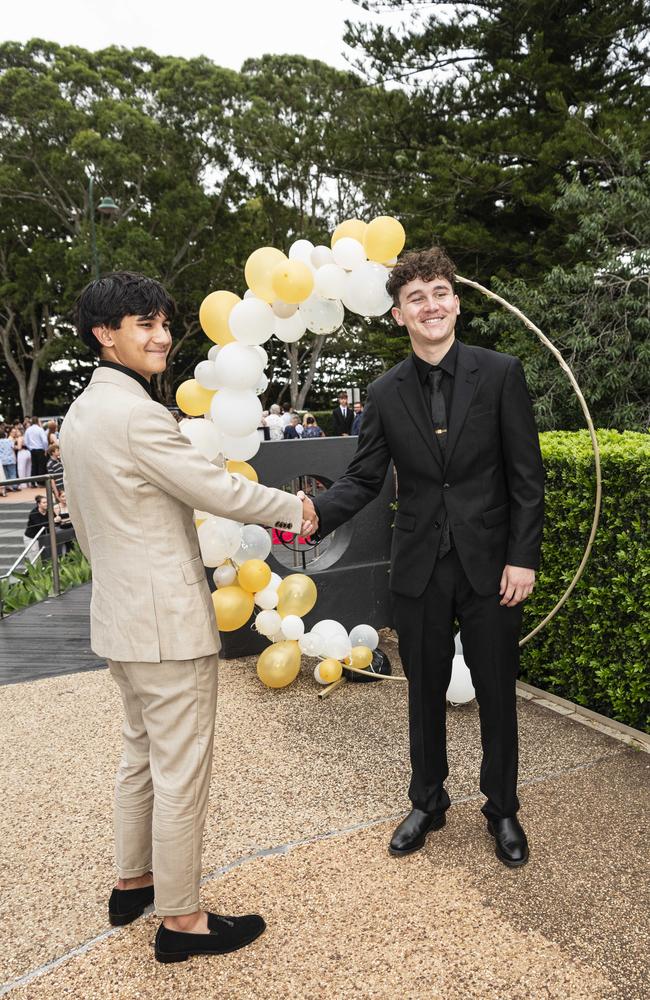 Keinian Luker (left) and Clarke Anderson at Centenary Heights State High School formal at Picnic Point, Friday, November 15, 2024. Picture: Kevin Farmer