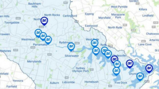 Dark blue represents the existing swimmable sites and the light blue are potential locations.