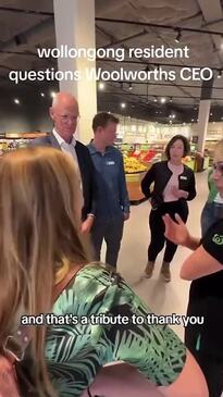 Shopper confronts Woolworths CEO over 'price gouging'