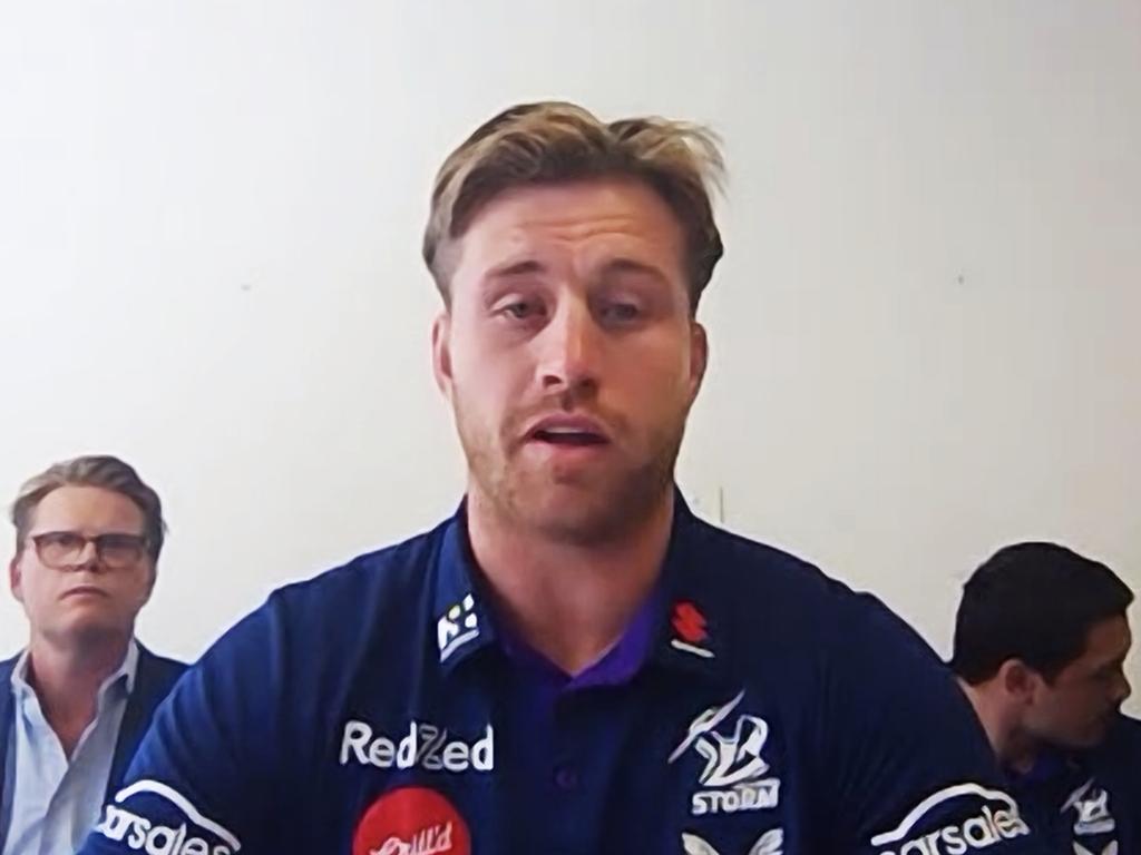 Cameron Munster appearing on a zoom call with the NRL integrity unit