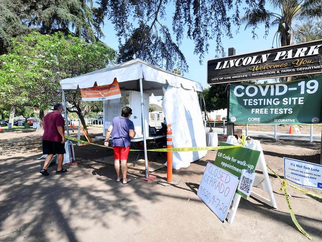 People arrive at a coronavirus testing site in Los Angeles, California. Picture: Getty