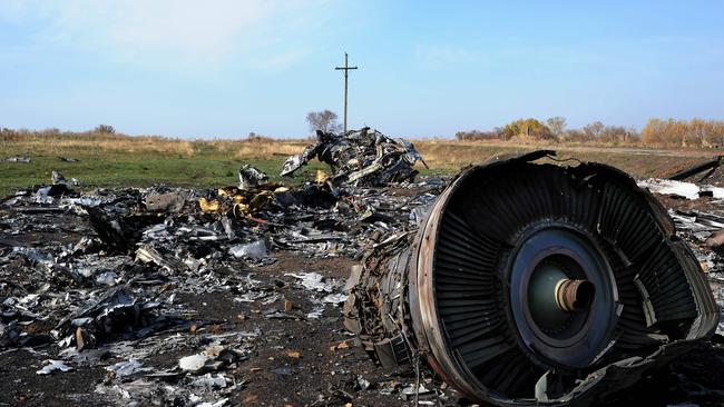 The wreckage of Malaysia Airlines flight MH17 near the village of Rassipnoe, Ukraine. Picture: AFP