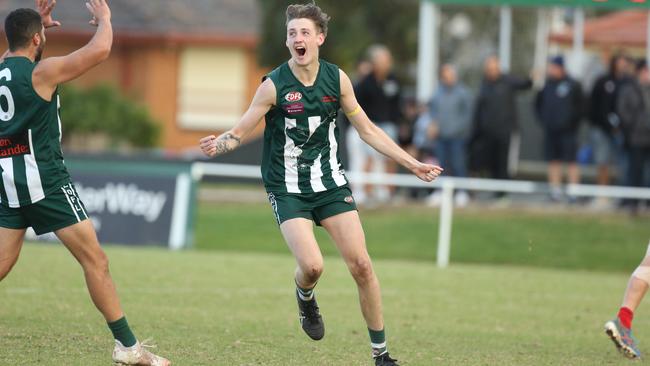 EDFL: Aaron Di Matteo celebrates a goal for Airport West. Picture: Stuart Milligan