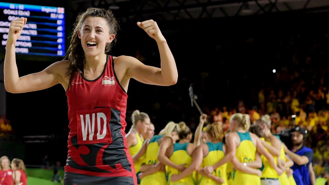 Beth Cobden of England celebrates after her country’s win in the Gold Medal match at the 2018 Commonwealth Games.