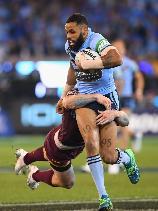 New South Wales winger Josh Addo-Carr causes havoc for Queensland defenders in Origin I. Photo: Getty Images