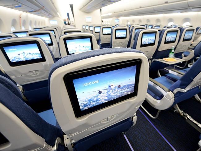 LCD screens in the interior of the economy class of the new Airbus A350 XWB.