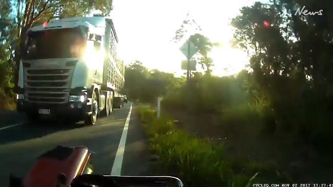 Cyclist's close call with a prime mover