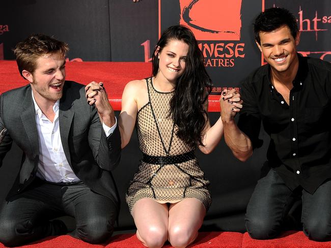 Robert Pattinson, Kristen Stewart and Taylor Lautner starred in five Twilight movies. Picture: AFP/Valerie Macon