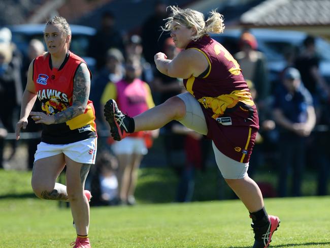 Nailed it: Jess McDonald slots a goal for the Pumas. Picture: AAP/ Chris Eastman